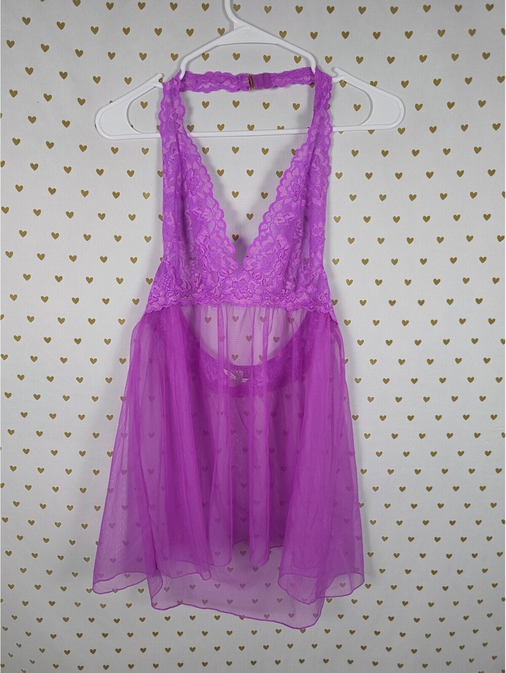 Victorias Secret Lace Tulle Ruffled Halter Nightie Lingerie Large